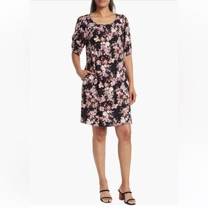 Floral Black and Pink Women's Shift Dress
